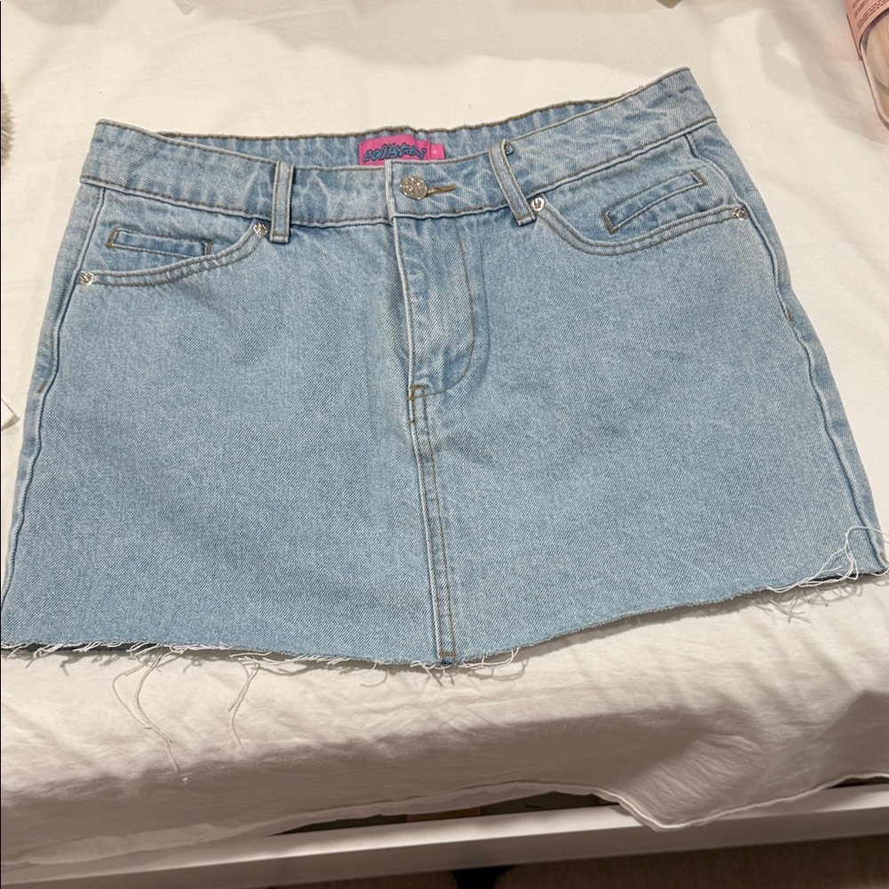 Edikted Light Blue Frayed Mini Skirt